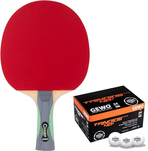 GEWO Champ Tischtennisschläger - Anfänger Tischtennis-Schläger mit hoher Kontrolle und fortgeschrittenen Rotationseigenschaften - Allround-Fertigschläger für Hobbyspieler, 1,8mm Thunderball-Belag