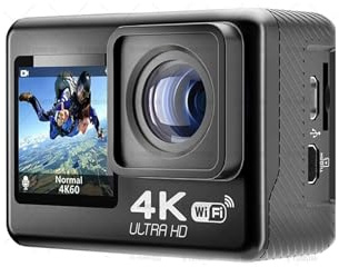 Action Cam, Impermeabile 4K 60FPS Anti-shake Action Camera Doppio schermo 170 ° grandangolare 30m Fotocamera sportiva impermeabile con telecomando Cam sportiva all'aperto ,All'aperto, Sport, Video(32G