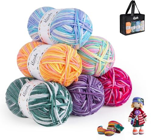ilauke Handstrickgarn, 6 Stücke Acryl Wolle zum Stricken, 50g Acryl Wolle Zum Häkeln Häkelgarn Bunt Farbverlauf Weiches Mehrfarbiges Garn Set für Häkeln Stricken und Handwerk Häkelwolle