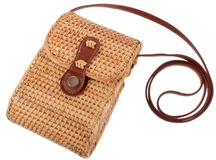 MOBUTOFU Handgefertigte Rattan Umhängetasche Damen Mit Klappdeckel Leichte Robuste Strohtasche Für Strand Party Und Alltag Natürliche Farbe Rustikal Und Modisch Für Freizeit Und Garten
