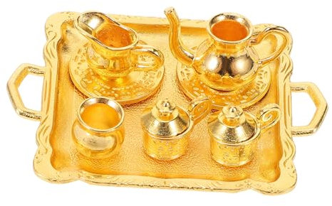 STOBOK 8 Stücke Mini Teegeschirr Set Legierung Miniatur Gefälschte Tee-Sets Für Dekorative Miniatur Puppe Prop