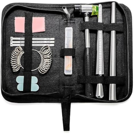 Begchy Outils de Mesure de Bague de, Bâton de Réparation de Bague, Marteau en Caoutchouc, Chiffon de Polissage/Barre/Couteau en pour la Fabrication de, avec Sac