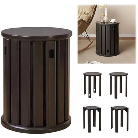 Stapelbare Holzhocker, multifunktional, stapelbar, für Wohnzimmer, Eingangsbereich, Esszimmer, kleine Holzstühle für Freizeit, Sitz, Schwarz, 4 Stück
