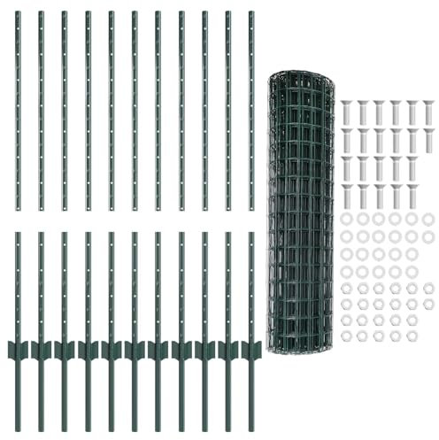vidaXL Zaun mit Pfosten Grün 1 x 25 m Stahl und PVC, Verstellbare Außenumzäunung, moderner Gartenzaun, stabiler Raumteiler, vielseitige Sichtschutzlösung für Gärten