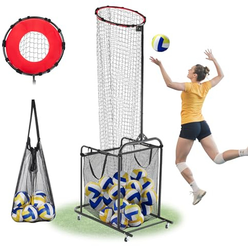 VEVOR Volleyball Setter Training Equipment, Angle and Height Adjustable Volleyball Trainer, Portable Practice Net with Cart, Wheels, Carrying Bag, Indoor Outdoor Target Net for Serving Spiking Setting