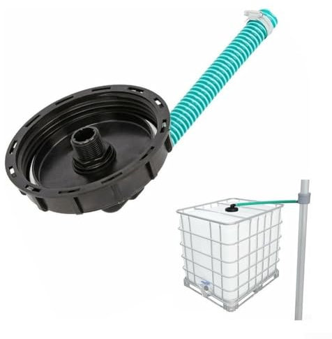 IBC Tankadapter, IBC Anschluss DN 150 Abdeckung mit Spiralschlauch und Anschlusssatz, Regentonne Lagertank Schlauchverschraubungsteile (25 mm)