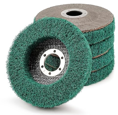 115mm Nylon Scouring Pad Flap Disc 180 Grit Coarse Angle Grinder Attachments Grinding Sanding Disc, Wood Metal Cleaning Paint Rust Remover Polishing Wheel, 5Pcs 4 1/2 inch