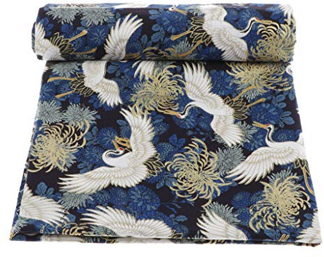 Tela floral japonesa de algodón azul con estampado de crisantemo para patio, para bricolaje, hecho a mano, para niños, vestido de mesa, 40 x 60 pulgadas