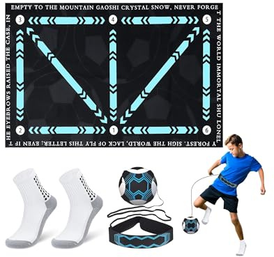 Zourglow Football Training Mat, Tappetino da Allenamento per Calcio, 60x90cm Tappetino da Calcio con Football Socks e Trainer Calcio, Antiscivolo Silenzioso Tappeto Allenamento per Bambini Adulti