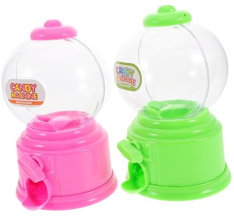 Milisten Mini Candy Dispenser Machine for Kids, 2pcs Small Bubble Gum and Candy Dispensers in Pink and Green, Miniature Toy Vending Machine Suitable for Classroom and Party Use