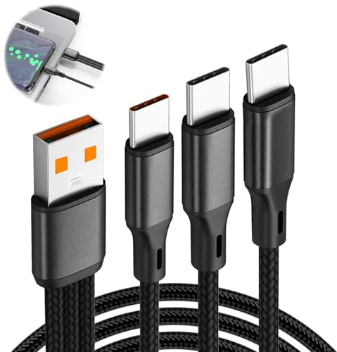 Multi Cable de Carga USB-C 3 en 1, 1.2M Nylon USB A a USB C Rápida 5A | 1,2 metros, 3 conectores USB-C, 5A, Nailon Trenzado Resistente, para iPhone 17 16 Samsung Galaxy S24 S23 Huawei Xiaomi Sony
