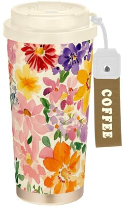Foiosoh Beauty Spring Flowers and Leaves Tumbler Mugs With Lid To Go Mugs For Coffee Stainless Steel Thermal Coffee Cups For Hot and Cold 500 ml Leakproof