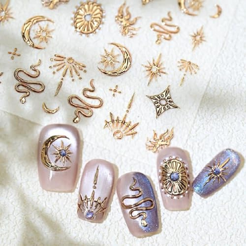 Nymora 3D metallische silberne Sterne Nagelaufkleber - DIY Dekorationen, holografische Sonnensterne, Mond, Sternenlicht - Gold nagel stickers Nagelaufkleber