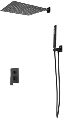 awolsrgiop Juego de grifo de ducha empotrado, color negro, 360°, ducha de lluvia con alcachofa de ducha de 40 x 40 cm, longitud de manguera de 150 cm y termostato, color negro