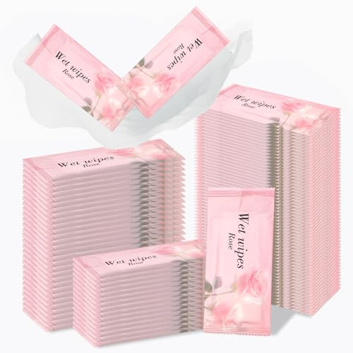 50 panni rinfrescanti, carta igienica umida confezionata singolarmente, salviettine umidificate confezionate singolarmente, delicate sulla pelle, ideali per viaggi, ufficio e viaggi, rosa