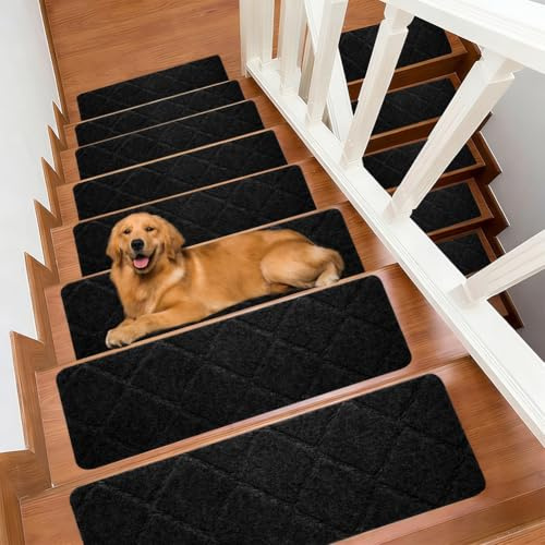 FARYODI Tapis pour Marches d'Escalier Autocollants 15 Pièces, 55 x 19 cm Tapis pour Escalier Marches de l'Escalier pour Intérieur Tapis pour Escalier pour Maison Escaliers en Bois, Carreaux et Marbre