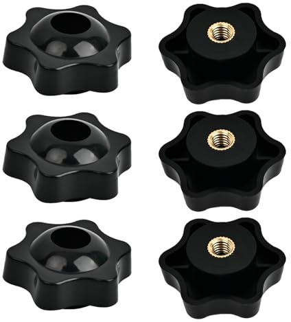 Tuercas de fijación M6 x 38mm, 6 piezas tuerca estrella con agarre de plástico | Tuerca de mariposa para máquinas, sistemas, equipos de fitness, muebles, herramientas