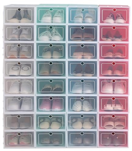 HOMOBABE Cajas de Plástico Transparente y Organizador Diseño Apilable para Guardar Zapatos Set de 6 y Puerta para Almacenamiento en Armarios