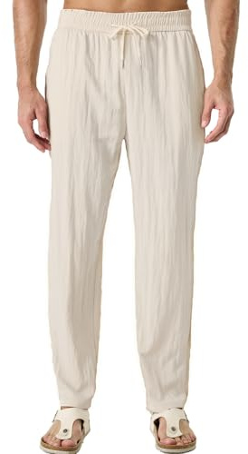 SEAYIJIA Pantaloni Uomo Lunghi Leggeri Estivi Modello Comodo Casual con Tasche per Vacanze Spiaggia Pantalone con Coulisse, Beige L