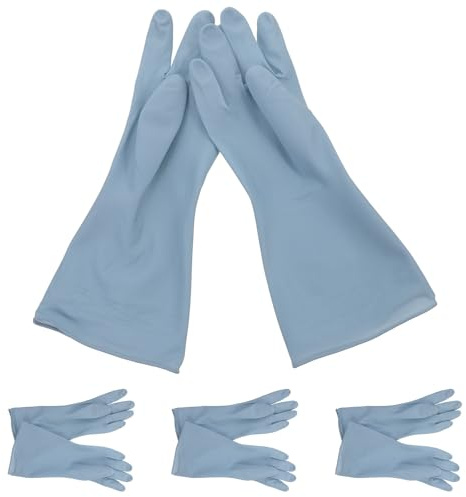 JOINPAYA 4 Pairs Waterproof Pvc Dishwashing Gloves for Women, Blue Rubber Cleaning Gloves Large Size for Kitchen and Household Use