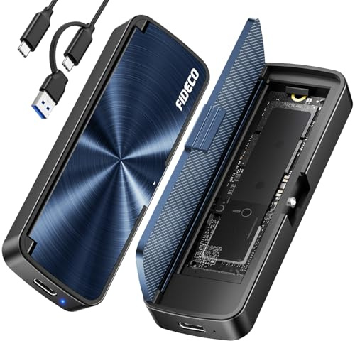 FIDECO Carcasa SSD NVMe M.2, Caja Disco Duro NVMe 10Gbps USB 3.2 Gen 2, Instalación sin Herramientas, Soporte UASP y Trim, No Compatible con SSD SATA M.2 (Azul)