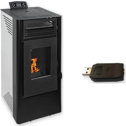 EIDER BIOMASA Estufa de Pellets ANDRÓMEDA 9 – 8,99 kW – Rendimiento 94% – Hasta 210 m³ – Tolva 15 kg – Programable WiFi – Encendido Rápido – Clase A++ + Módulo WiFi — Control por App
