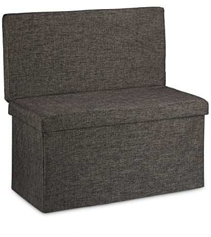 Relaxdays Faltbarer Sitzhocker mit Lehne L HBT 73 x 76 x 38 cm Sitzbank und stabiler Sitzcube als Fußablage Sitzwürfel aus Leinen als Aufbewahrungsbox Truhenbank mit Stauraum mit Deckel, braun
