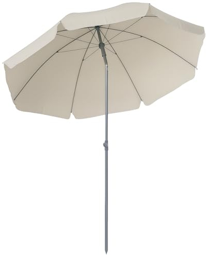 Outsunny 2.2m Beach Umbrella, Portable Parasol with Tilting Function, Outdoor Sunshade Shelter with 8 Ribs for Garden, Pool and Patio, Cream White