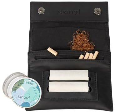 skaard Tabaktasche Leder, Schwarz, Tabakbeutel mit Taschenaschenbecher