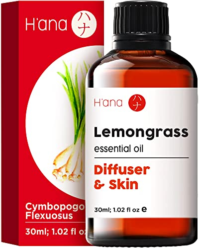 H'ana Ätherisches Zitronengras Öl für Diffuser, Hautpflege, Haarpflege und Aromatherapie - 100% Reines Zitronengrasöl, mit einem Frischen, Zitrus Grasartigen Duft (30 ml)