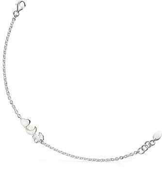 TOUS Pulsera de Plata de Primera Ley para Mujer con Motivo con Perla, 17.5 cm de Largo, Clásica y Elegante, Colección Nocturne