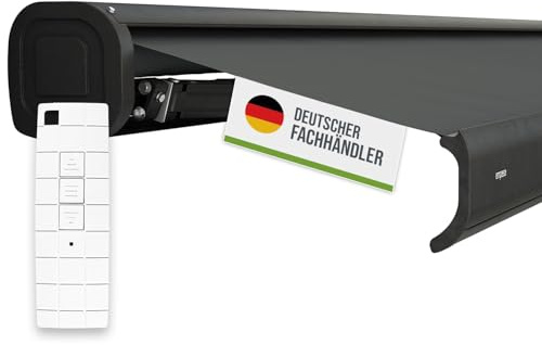 empasa Elektrische Kassettenmarkise 'Classic' Gelenkarmmarkise Markise | Sonnenmarkise Sonnenschutz, komplett vormontiert, Farbe:anthrazit, Größe:4 x 3 m