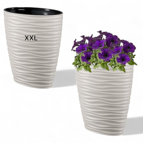 MELTOM Pflanzkübel Oval mit Herausnehmbaren Einsatz Slim 3D Effekt Blumentopf (Grau, XXL)