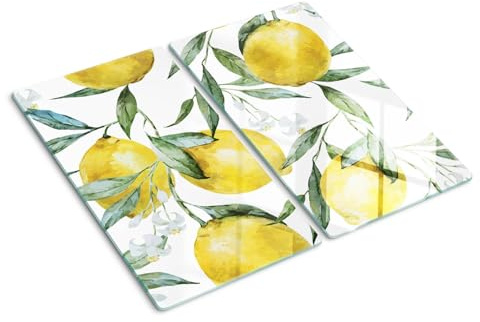Coloray Planche À Découper 2x30x52 cm Induction Cuisson Verre Trempé Double Tapis de Découpe Protection Plaque - Servir couverture citrons fruits blancs