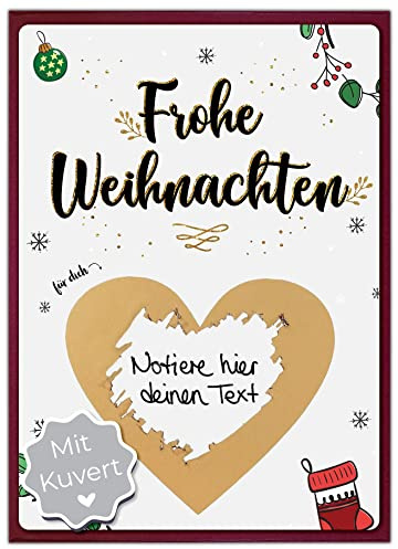 Joli Coon Weihnachtskarte Frohe Weihnachten Rubbellos, mit Kuvert | 350g Designerpapier, fühlbare UV-Lack-Veredelung, für persönliche Weihnachtsgrüße, Premium-Papeterie