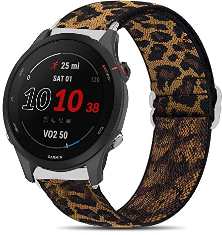 Compatible for Garmin Forerunner 255 Band, Stretch Elastics Nylon Adjustable Replacement Strap Accessories Compatible for Garmin 255 46mm / 255S 41mm Smartwatch (46mm case Forerunner 255, Leopard)