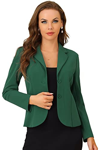 Allegra K Chaqueta De Traje para Mujer Chaqueta Elástica con Cuello De Solapa para Oficina De Trabajo De Color Verde Oscuro M