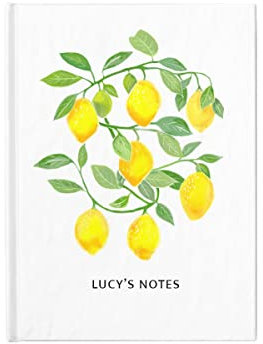 Lemon tree notebook hardback lined journal for use as a planner, diary or recipe book (White, Lined pages)