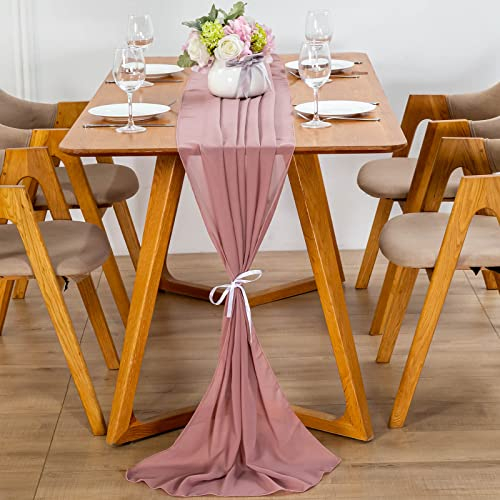 YUNSHANGHE Modern Chiffon Tischläufer, 70x300 cm Abwaschbar Tischdecke, Hochzeit Dekoratives Tischband aus Stoff, Table Runner, Tischdekoration für Hochzeit Geburtstage Kommunion (Altrosa)