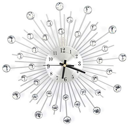 3D-Kristall-Wanduhr, 11,81 Zoll, Funkelnde Diamanten, Silberfarben, Modernes Rundes Design, Metall, für Küche, Wohnzimmer, Schlafzimmer