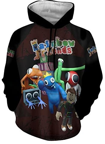 Gooyeh Anime spel huvtröja regnbåge vänner 3D-tryckt tröja sweatshirt söt tecknad avslappnad stil kostym lös varm kostym huvtröjor pojkar och flickor