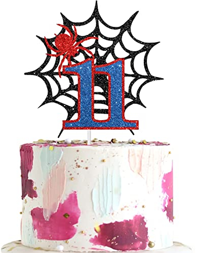 Dalaber Spider Cake Topper for 11th Birthday - Boys 11th Birthday Party Decorations - Spider Sign Birthday Party Decor Supplies, Kids, Boys Bday Party Cake Decorations