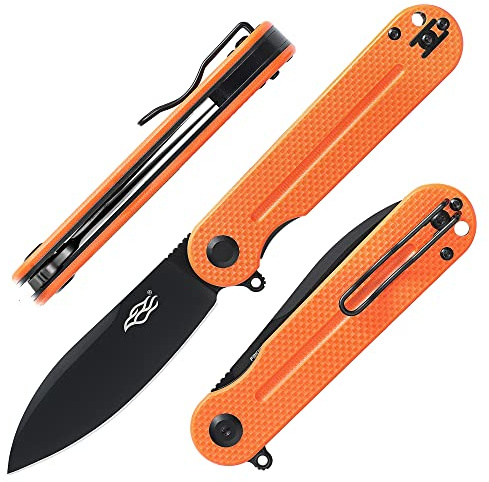 Firebird GANZO FH922PT-OR EDC Faltbares Taschenmesser, rasiermesserscharf, D2 Edelstahl, Schwarze Klinge, G10 Griff mit Clip, Outdoor (Orange)