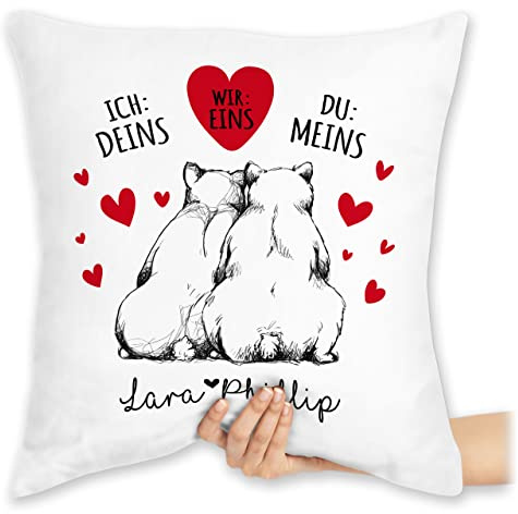 Kissen 40x40 Zierkissen - Partner Ideen - Ich Deins Du Meins - Bären - 40 x 40 cm - Weiß - valentinstagsgeschenk für sie pärchenkissen valentinstag liebe pillow wir eins päärchenkissen