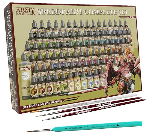 The Army Painter Speedpaint Complete Paint Set 2.0 Combo 90x18ml Acrylfarbe | Contrast Modellbau Farben, inkl. 10 Metallics, 1 Medium, 4 Pinseln & 1 Palette - Modell für Wargames Figuren & Dnd Miniatures
