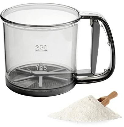 Flour Sifter for Baking, Hand Press Manual Flour Sifter with Fine Mesh, Portable Sifter for Flour, Powdered Sugar, Cocoa, Gray