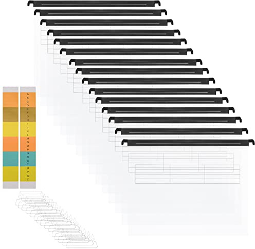 Classeurs suspendus A4, MerryNine 15PCS classeurs suspendus en polypropylène avec onglets et insertions de cartes pour l'école, la maison, le travail et l'organisation du bureau（transparent）.