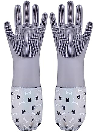 1TO3GO Haustier Fellpflege Handschuhe Tierhaarentferner Katze, Hund Waschhandschuhe Silikon Hitzebeständige Reinigungshandschuhe mit hoher Dichte Zähne Fellpflege Handschuhe für Hunde, Katzen, Pferde