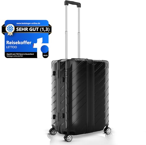 LETTOO Hartschalenkoffer mittelgroß 72L | Reisekoffer mit Alu-Rahmen - Extrem Stabiler Trolley Koffer mit Taschen-Befestigung [WASSERGESCHÜTZT] Eckenschutz (schwarz, Trolley Koffer 24 Zoll)