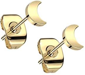 Paula & Fritz® 1 Paar Ohr-Stecker Halb-Mond Silber Gold Titan-ium Grade 23 11-mm Lang Butterfly-Back Ohr-Ring Damenohr-Ring Herren Standard Lobe